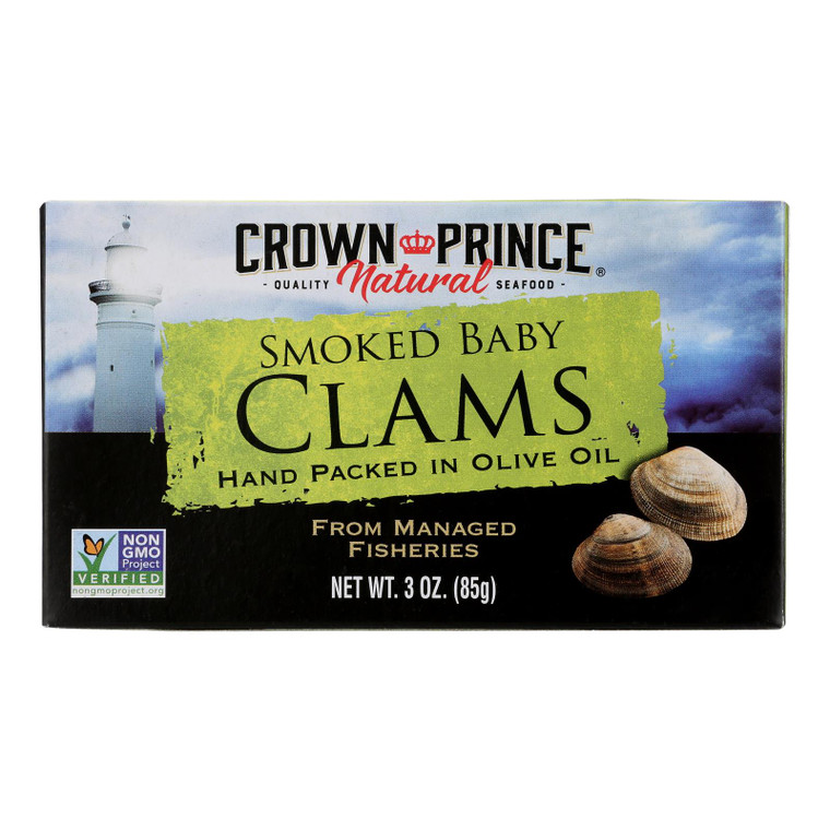 Crown Prince Clams - Smoked Baby Clams In Olive Oil - Case Of 12 - 3 Oz.