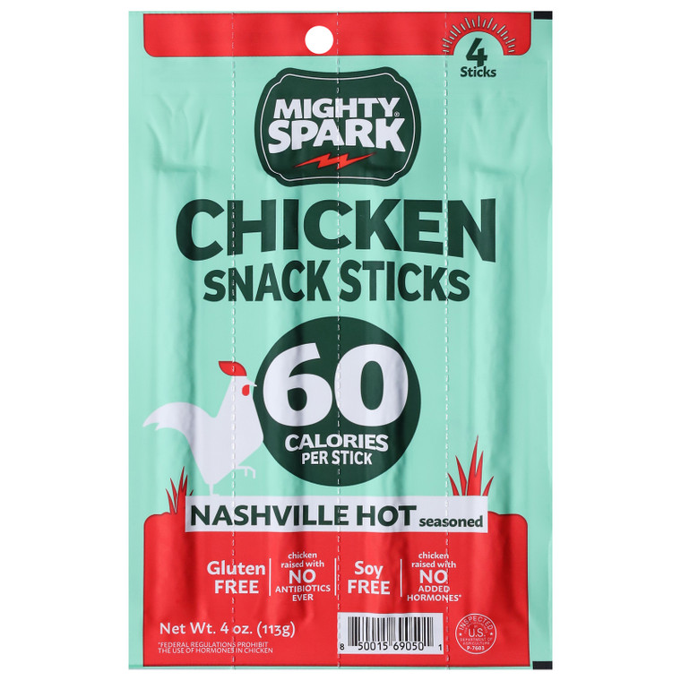 Mighty Spark - Snk Stick Chkn Nashvl Hot - Cs Of 8-4 Oz