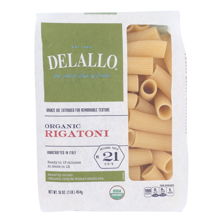 Delallo - Pasta Organic Rigatoni Number 21 - Case Of 8-16 Ounces Delallo - Pasta Organic Rigatoni Number 21 - Case Of 8-16 Ounces