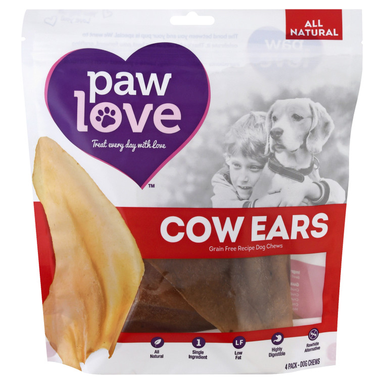 Paw Love - Dog Treat Cow Ears - Cs Of 6-4 Ct