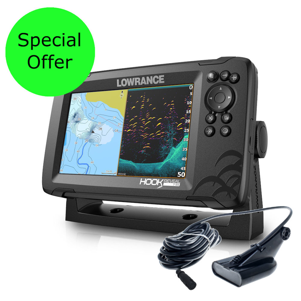 Lowrance HOOK Reveal 7 with 50/200kHz HDI Skimmer Transducer for