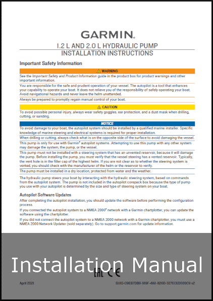 garmin 1.2litre hydraulic pump installation guide