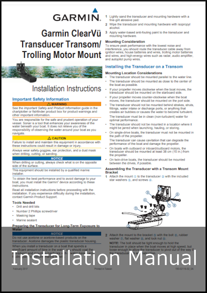 garmin trolling transom transducer installation guide