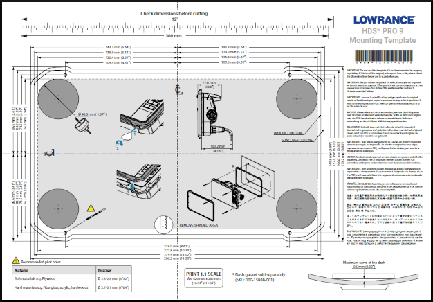 lowrance hds pro 9 mounting template