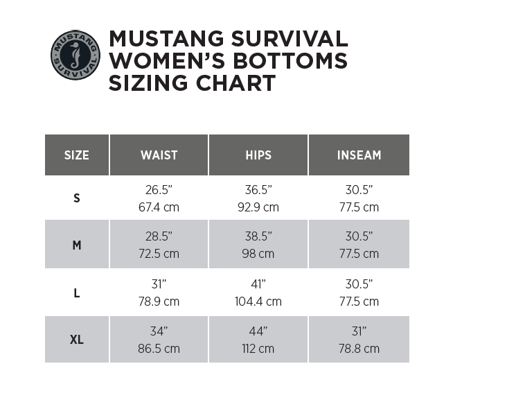 mustang womens bottoms sizes