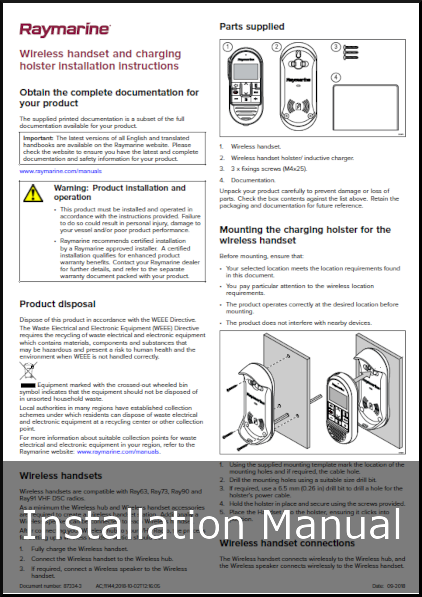 raymarine wireless vhf handset and charging cradle user installation guide