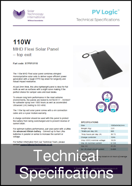 solar 110w mhd flexi top exit solar panel tech specs