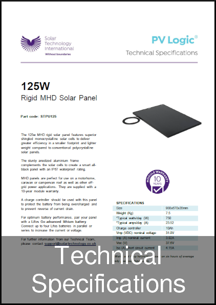 solar 125w rigid panel tech specs