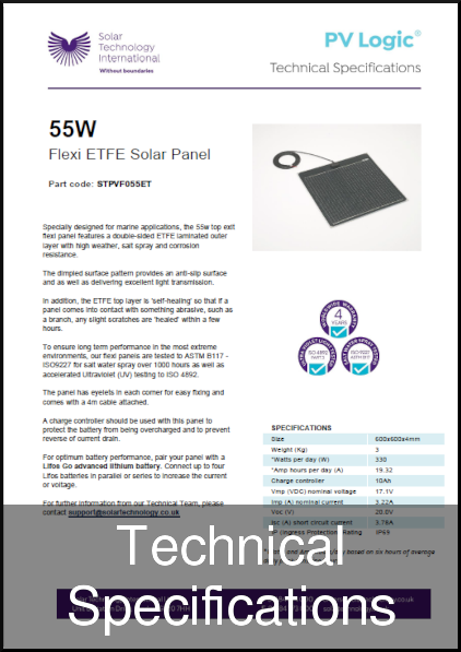 solar etfe 55w panel tech specs