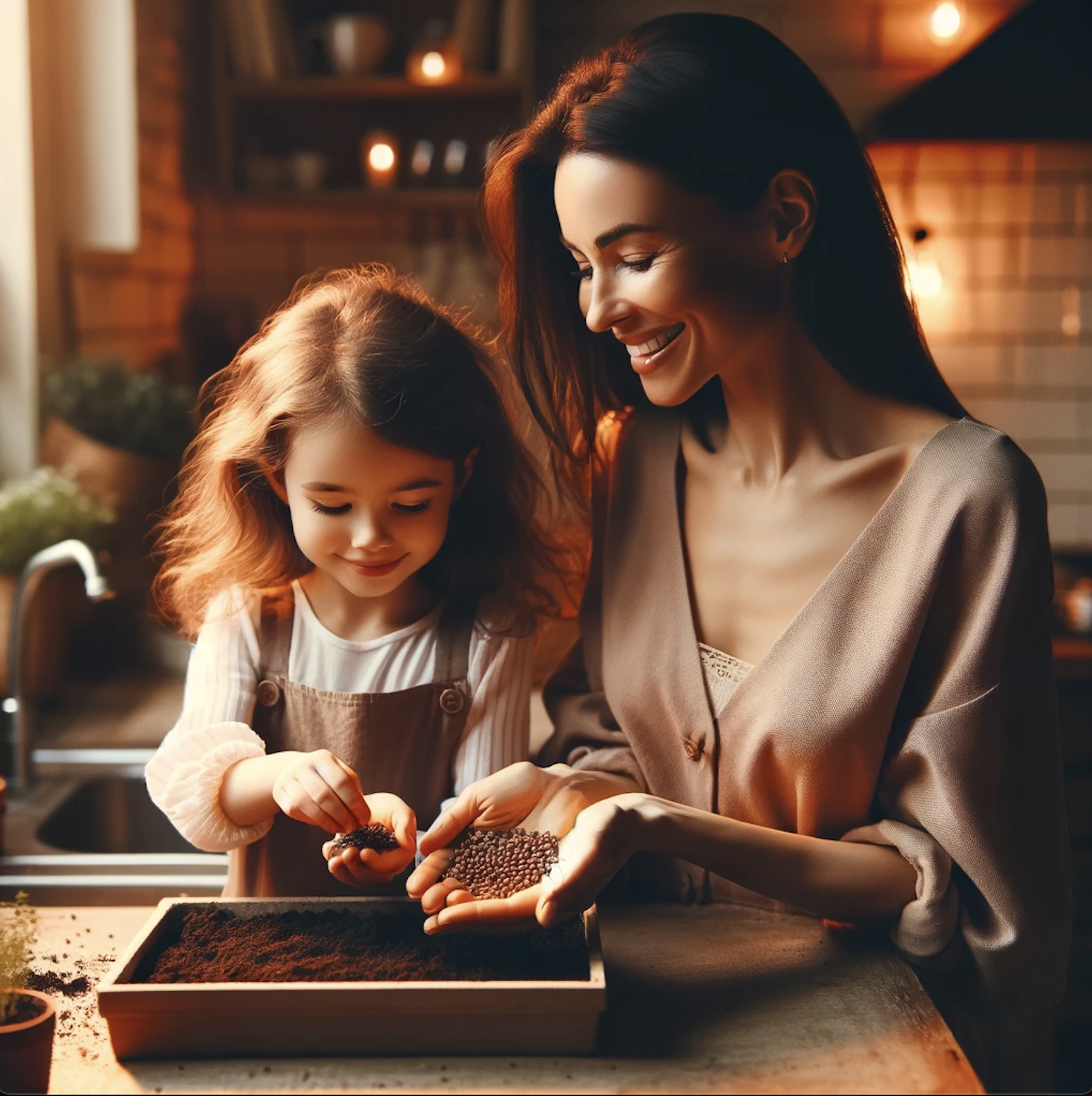 Mom and Daughter Planting Broccoli Sprouting Seeds from Todd's Seeds