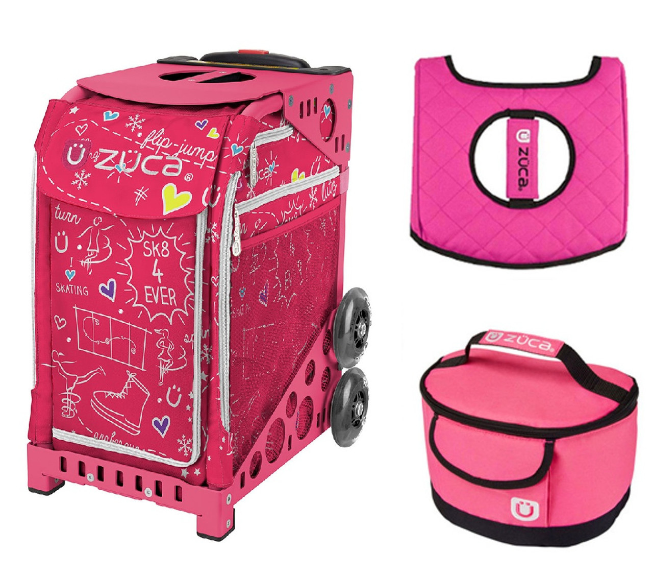 Zuca Sport Bag - Sk8 Pink with Hot Pink/Black Seat Cover and Pink Lunchbox(  Pink Frame)