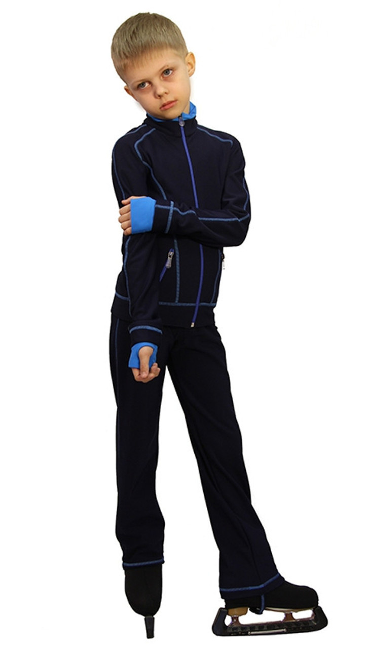 IceDress Figure Skating Thermal Jacket - Todes for Boys (Dark Blue with Blue Line)
