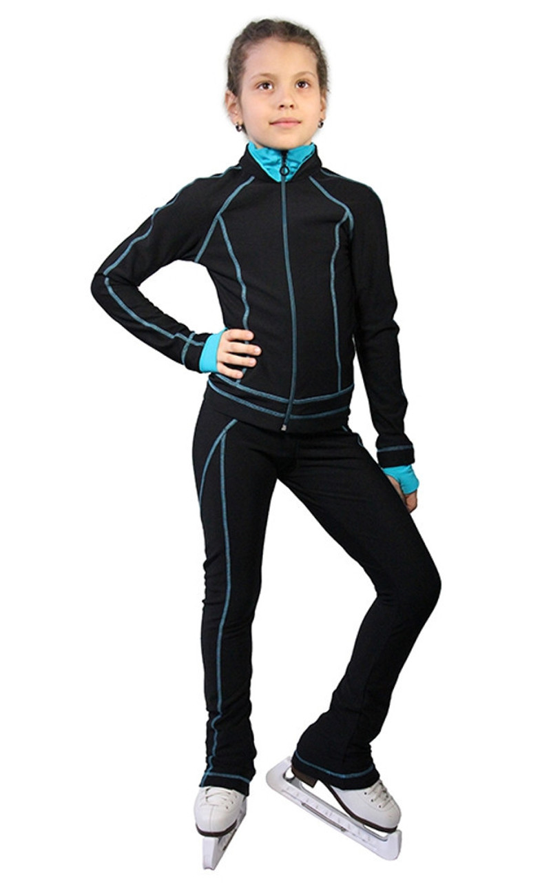 IceDress Figure Skating Thermal Jacket -Todes(Black with Turquoise Line)