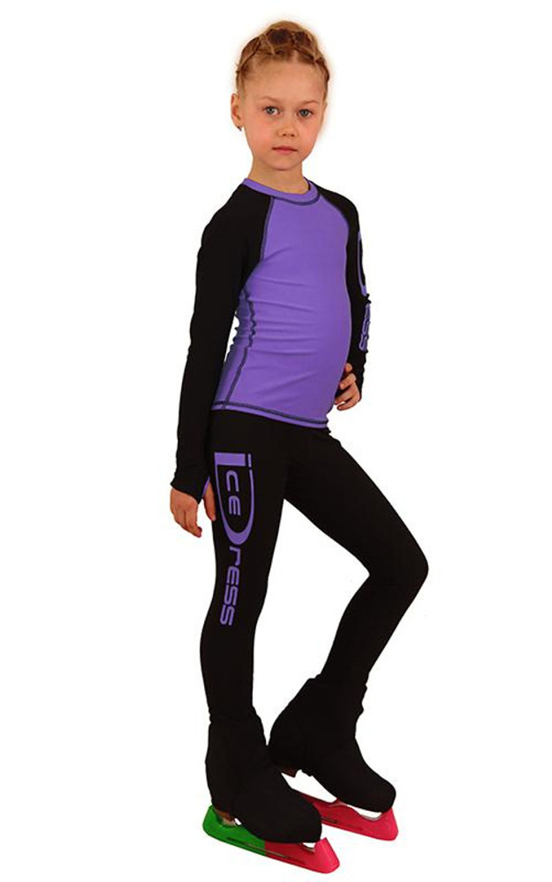 IceDress Figure Skating Outfit - Thermal - IceDress Lite (Linglish with  Leggings) (Black with Purple)