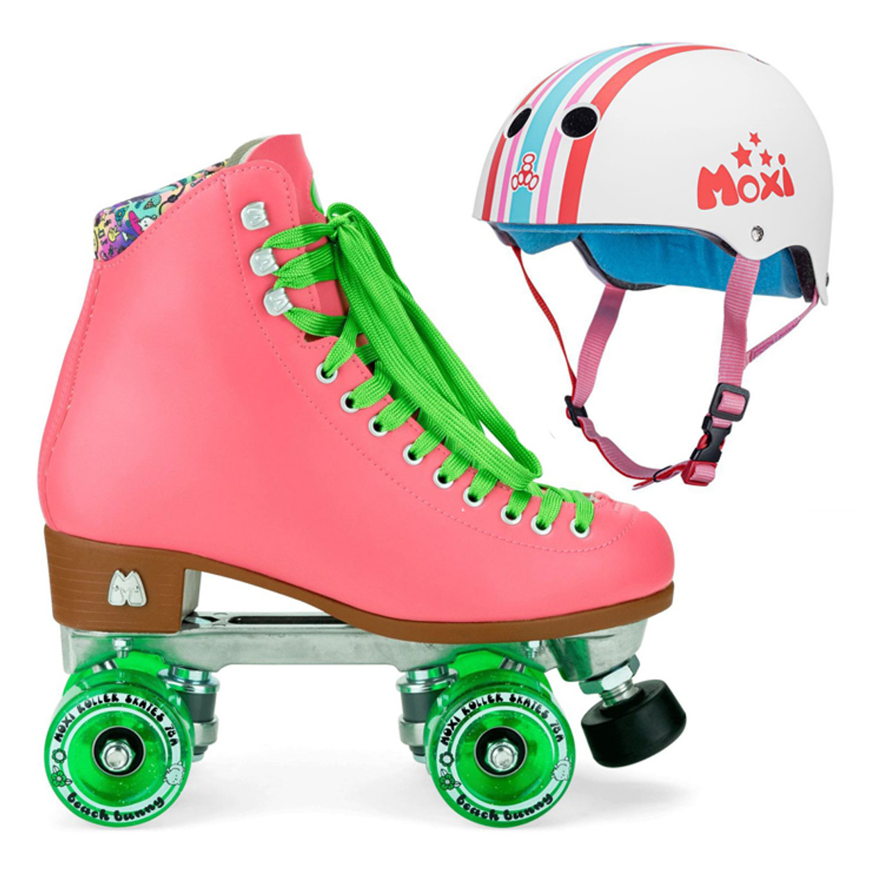Permanent tyfoon Vuilnisbak Moxi Combo Set - Beach Bunny Roller Skate (Watermelon) & Helmet (Stripey)