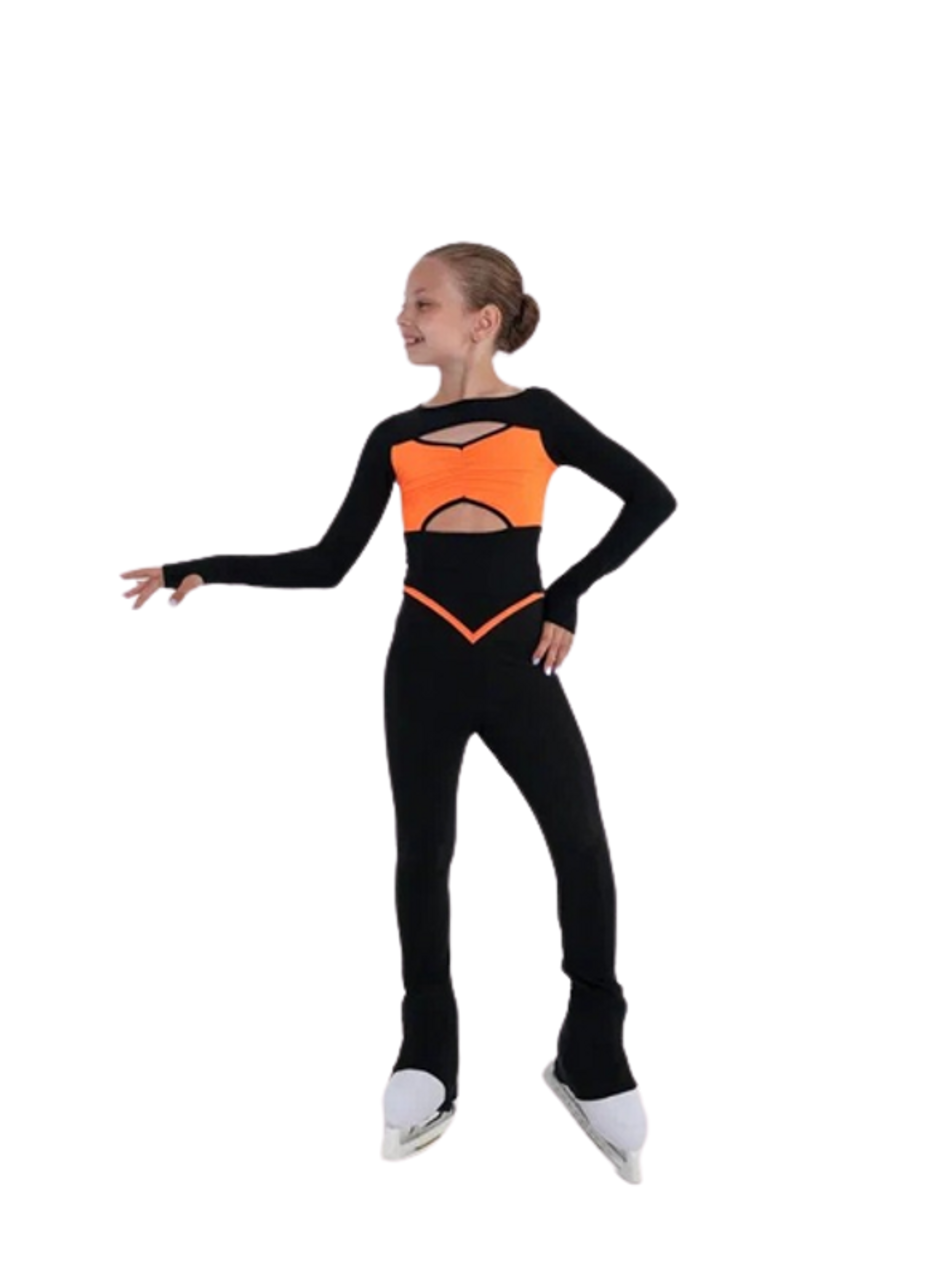 IceDress - Thermal Figure Skating Outfit - Art (Black with Hot Orange)