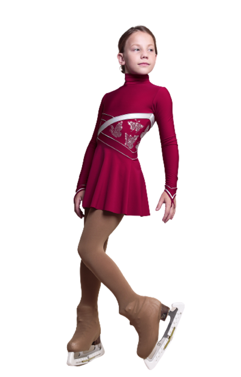 IceDress Figure Skating Dress - Thermal - Delight (Marsala with Silver  and Rhinestone Applique)