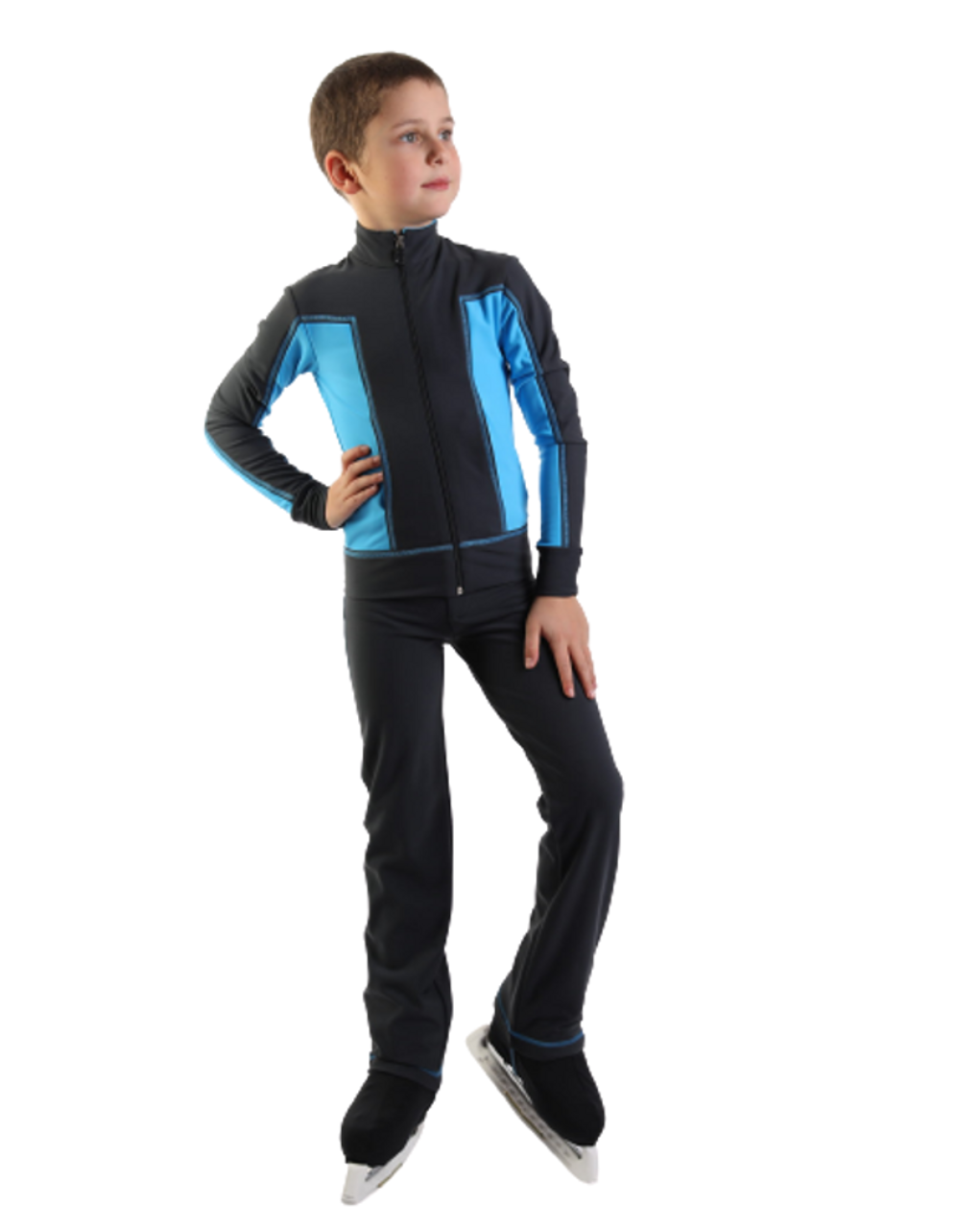 IceDress - Thermal Figure Skating Outfit - Squares (Dark Gray with Blue)  for Boys