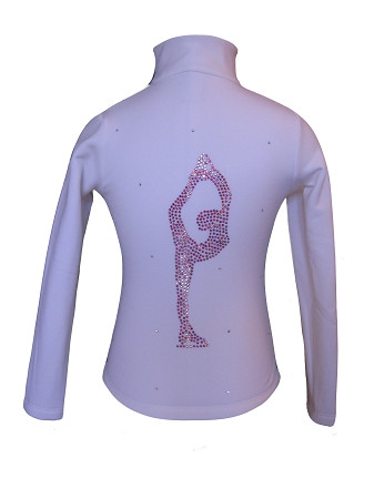 White figure skating jacket with "Biellmann" applique