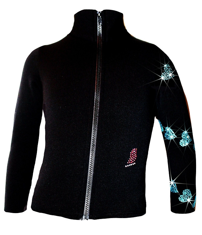 Ice Skating Jacket with "Aqua Spiral Hearts" Rhinestones Design