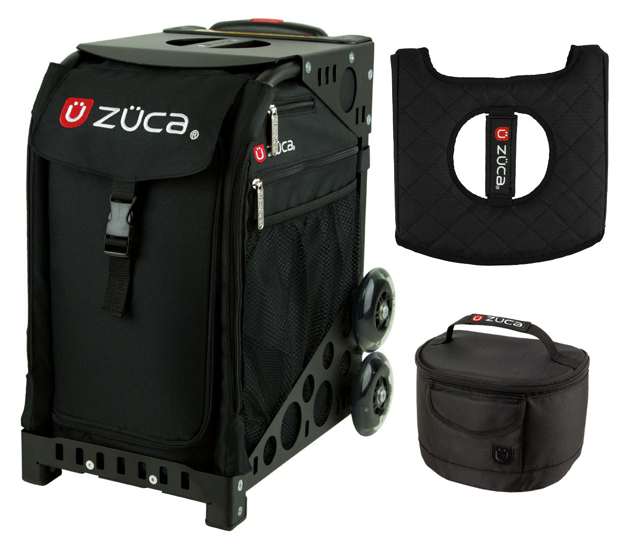 Zuca Sport Bag Obsidian with Gift Lunchbox and Seat Cover (Black NonFlashing Wheels Frame)