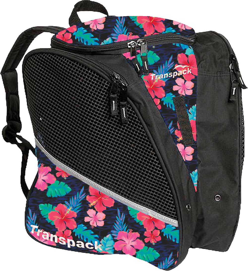 Transpack ice Skate / rollerblade Backpack bag. Pink hibiscus flowers. Transpack- Pink Aqua Floral Hibiscus - Rainbo Sports  main image 2