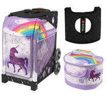 Zuca Sport Bag - Unicorn 2 with Gift Lunchbox and Zuca Seat Cover (Black Non- Flashing Wheels Frame)