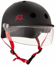 S1 Lifer Visor Helmet - Black Matte w/ Red Straps and Clear Visor