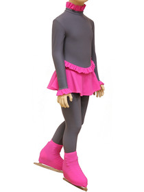 IceDress Figure Skating Dress-Thermal -  Flounce (Gray and Pink)