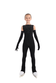 IceDress - Thermal Figure Skating  Overalls -"Plie" Black with Rhinestones (Complete with Gloves)