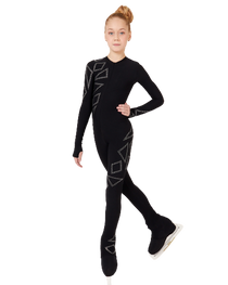 IceDress - Thermal Figure Skating  Overalls -"Sirius" Black With Rhinestones