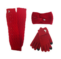 Special Deal - Melrose Figure Skating Warmers, Figure Skating Headband, The Gliding Ice Skating Gloves - Red
