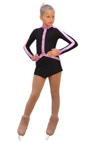 IceDress Figure Skating Outfit - Thermal - Arabesque 2 (Black  with Pink rhinestones)