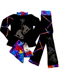 Criss Cross Silver Sky Rhinestones Skates PolySpandex Ice Skating Set (Jacket, Pants, and Boot Covers)