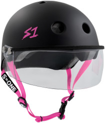 S1 Visor Lifer Helmet - Black Matte w/ Pink Straps and Clear Visor