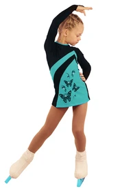 IceDress Figure Skating Dress - Thermal - Velvet (Black with Mint, Butterfly)