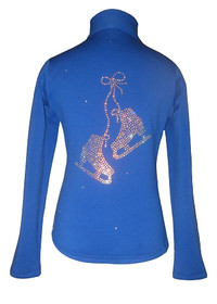 Blue ice skating jacket with "Pair of skate" applique