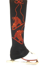 Ice Skating Pants with Orange crystals  "Pair of Skates" applique