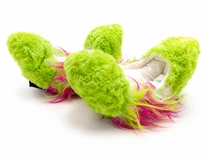 Figure Skating Furry Soakers - CF08 - Lime Fuzzy Fur with Center White, Lime and Hot Pink