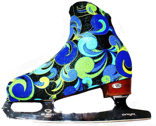 "Fantasy " ice skating boot covers (Blue/Green)