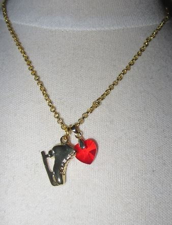 Necklace with Swarovski Red Heart and Skate Charm 2ND VIEW