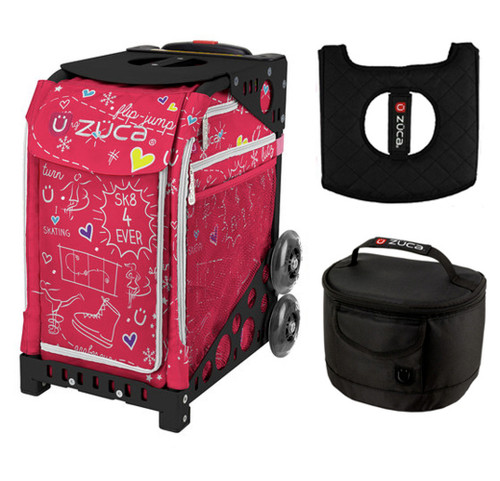 Zuca Sport Bag - Sk8 Pink  with Gift Hot Pink/Black Seat Cover and Pink Lunchbox( Black Frame)
