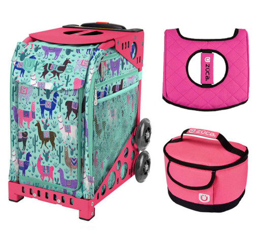 Zuca Sport Bag - Llama Rama  with Gift Hot Pink/Black Seat Cover and Pink Lunchbox( Pink Frame)