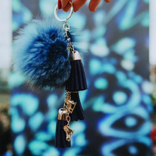 Ice Skating Jewelry - Fluffy & Blue Keychain