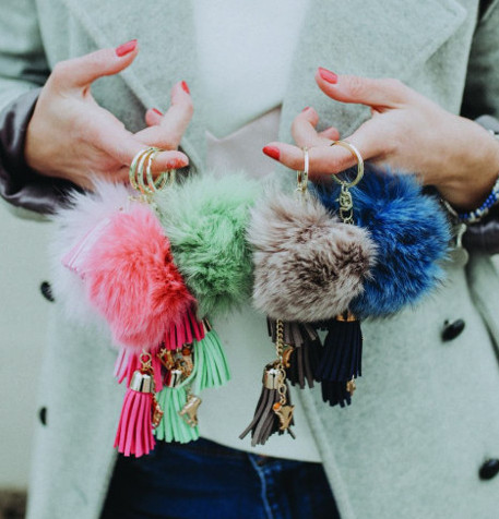 Ice Skating Jewelry - Fluffy & Blue Keychain