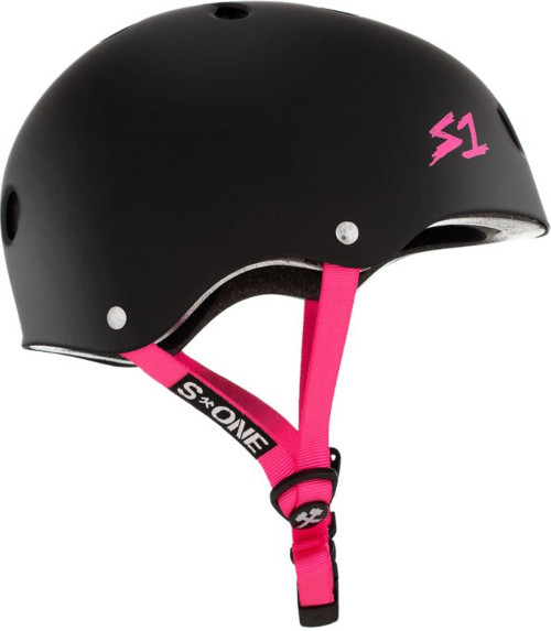 S1 Lifer Helmet - Black Matte w/ Pink Straps 3rd view