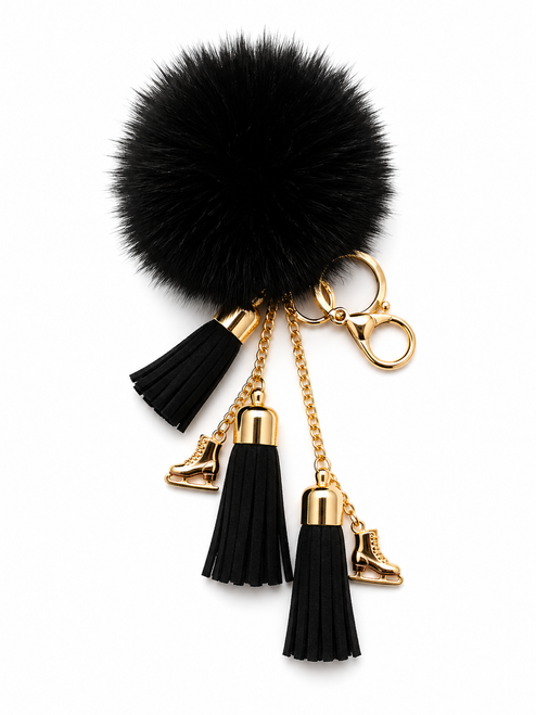 Ice Skating Jewelry - Fluffy & Black Keychain