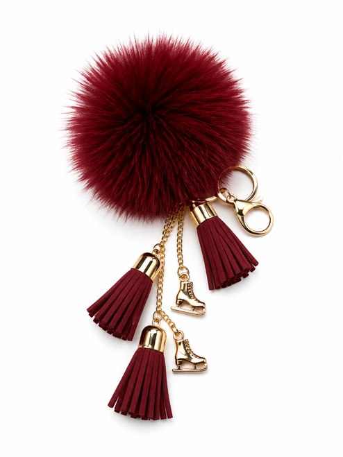 Ice Skating Jewelry - Fluffy & Burgundy Keychain