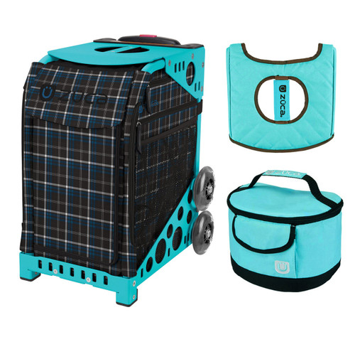 Zuca Sport Bag - Imperial Plaid with Gift  Turquoise/Brown Seat Cover and Turquoise Lunchbox (Turquoise Frame)