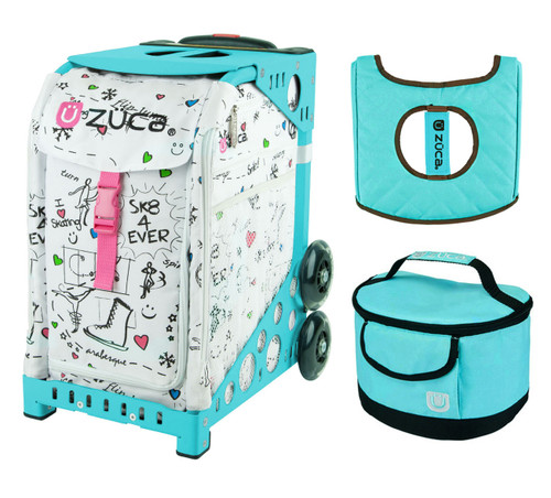 Zuca Sport Bag - Sk8 with Gift  Turquoise/Brown Seat Cover and Turquoise Lunchbox (Turquoise Frame)